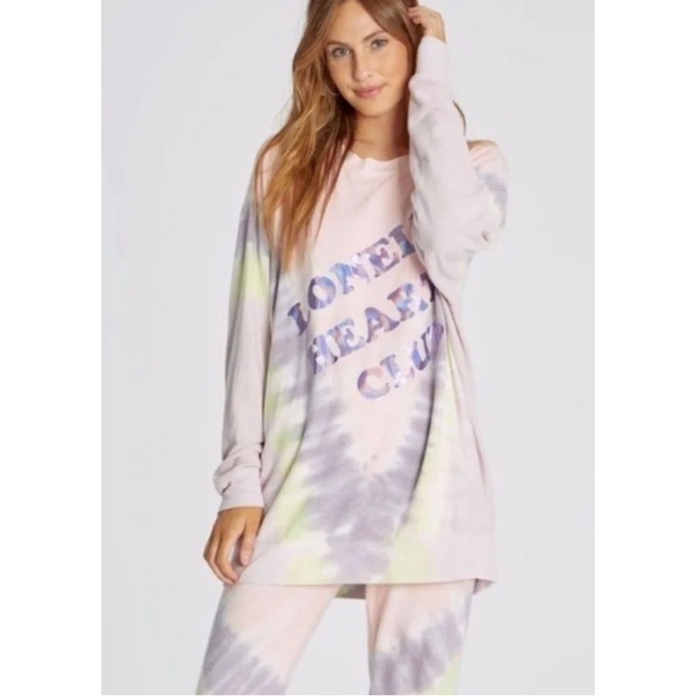 Wildfox Tracksuit XS Pink Tie Dye Roadtrip Crew Jogger Set Lonely Hearts Club